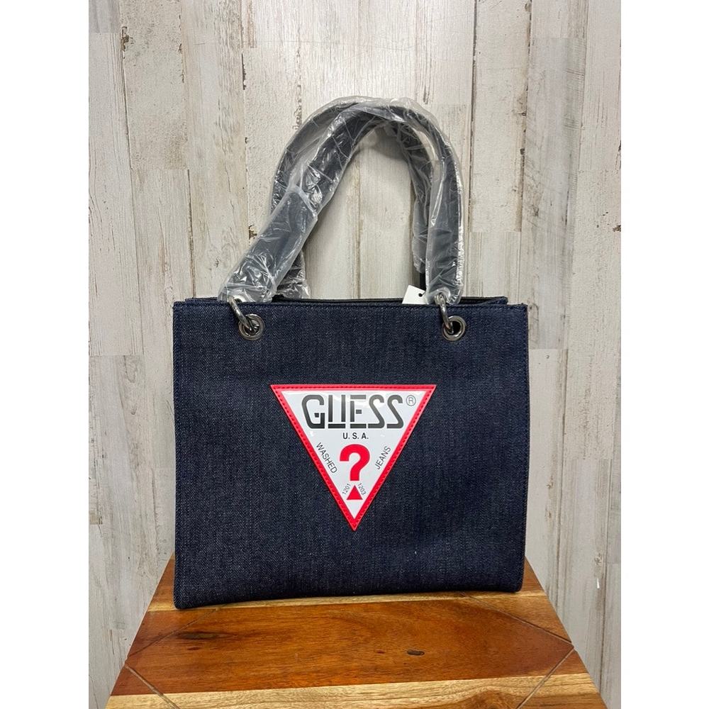 Guess Denim Tote Bag with Red Logo